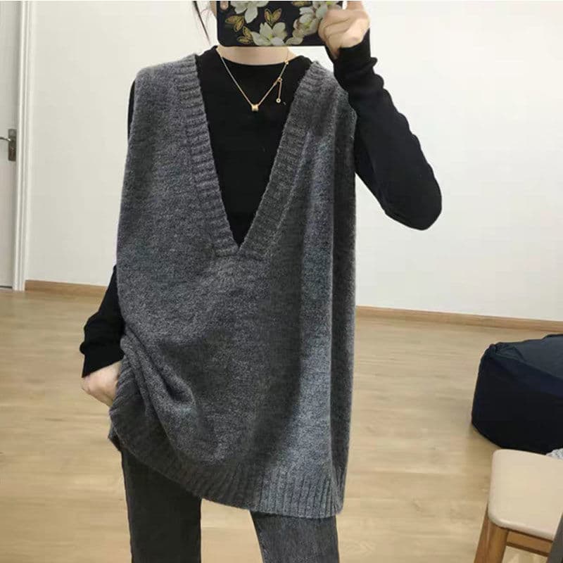 50代ファッション 上品なゆったりニットベスト大人女性向け4色展開