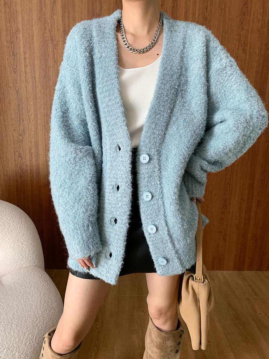 50代ファッション ふわもこゆったりカーディガン