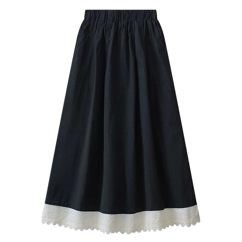 50代ファッション  レース裾飾りギャザーロングスカート