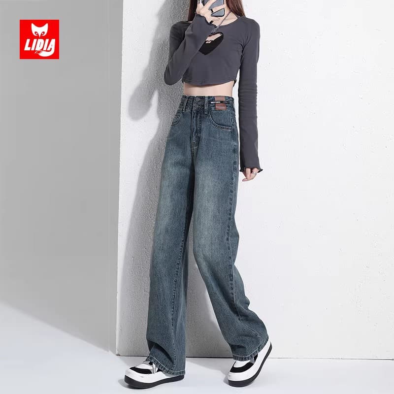 50代ファッション ゆったりシルエット ハイウエストデニムパンツ