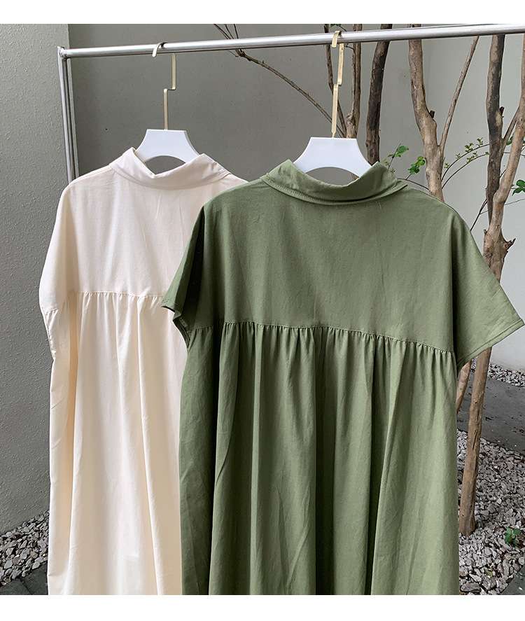 50代ファッション ゆったりマキシ丈シャツワンピース