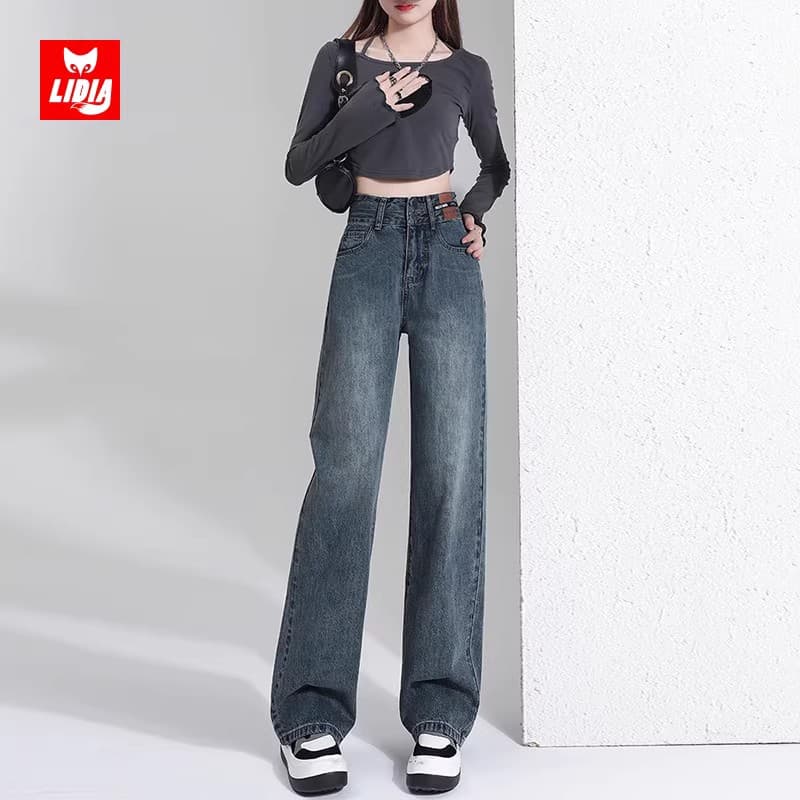 50代ファッション ゆったりシルエット ハイウエストデニムパンツ