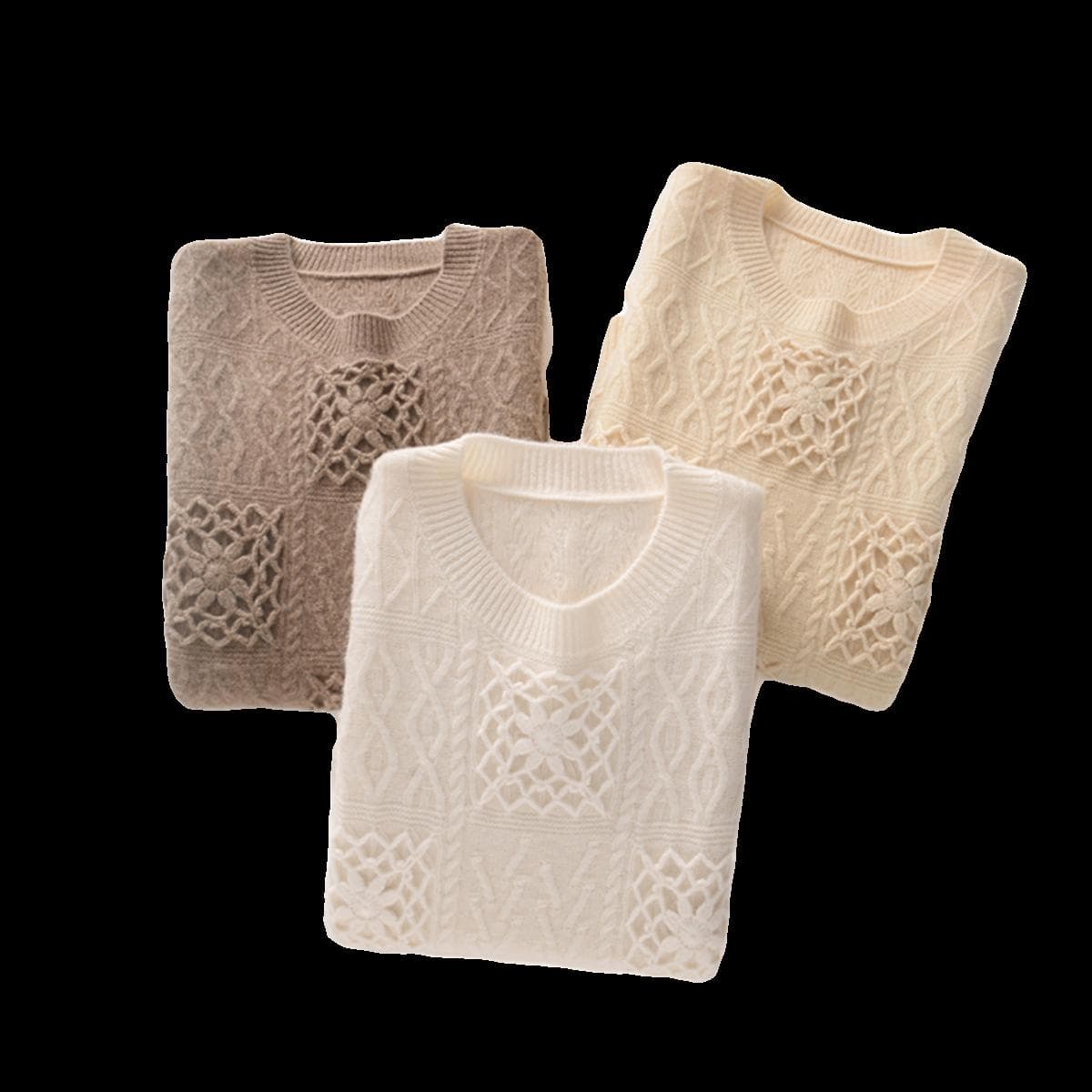 50代ファッション 【ウール100％】上品な透かし編みプルオーバー