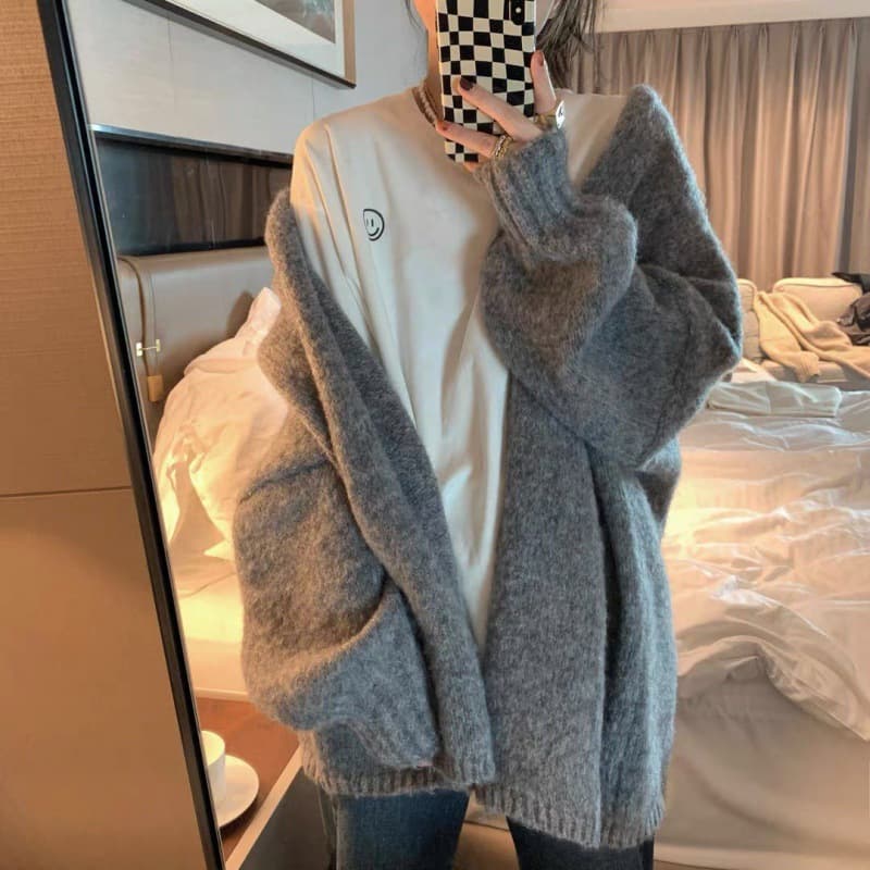 50代ファッション カーディガン ふんわり贅沢ゆったりカーディガン