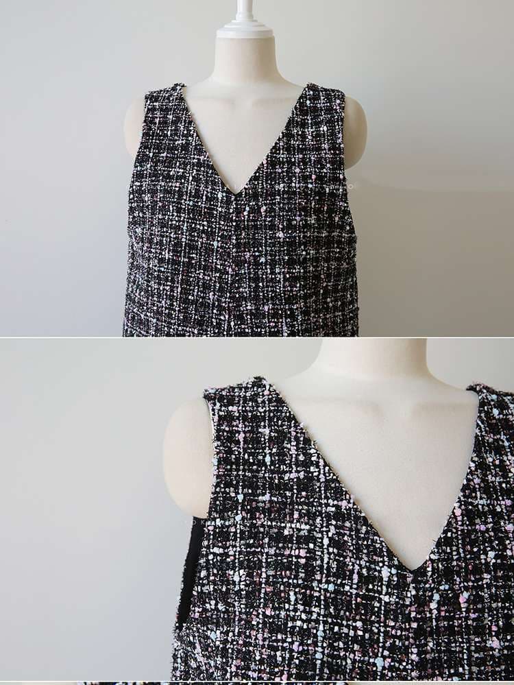 50代ファッション ツイード風ロングジャンパースカート