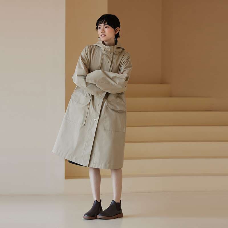 50代ファッション ゆったりロング丈フード付きジャケット