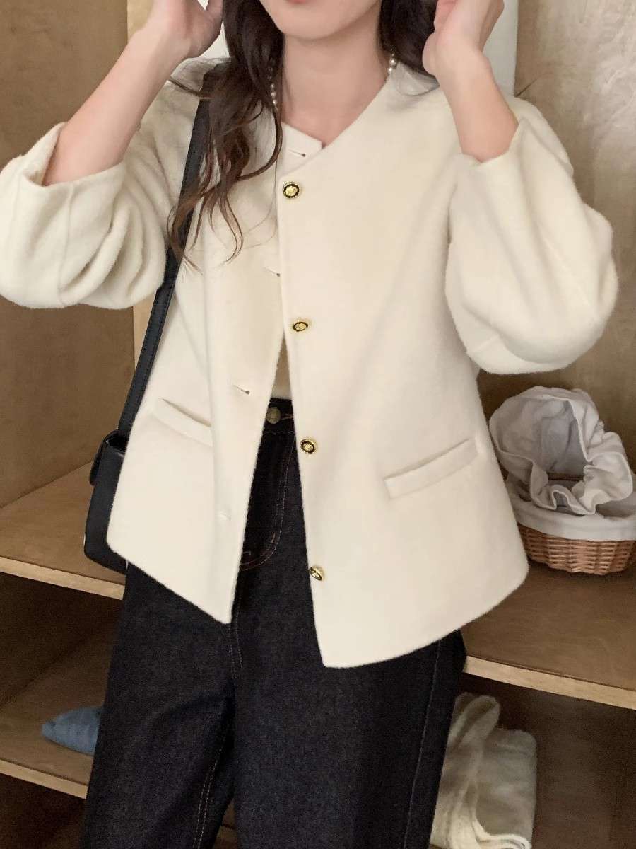 50代ファッションアウター クラシック短丈ウールジャケット