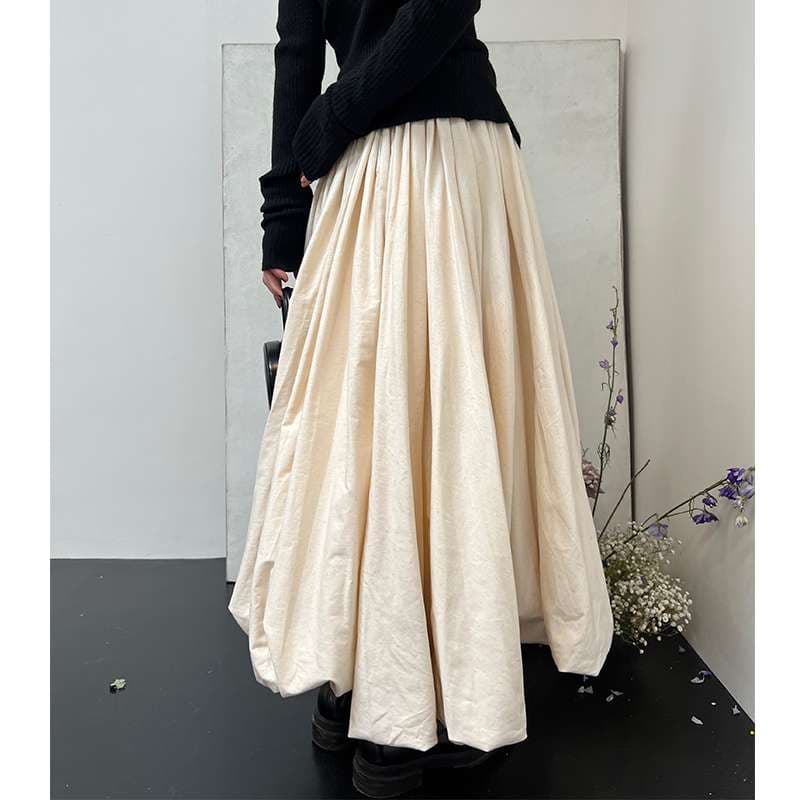 50代ファッション ボリュームギャザーバルーンスカート