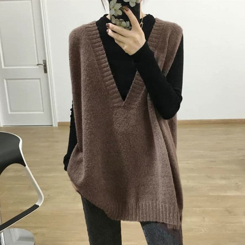 50代ファッション 上品なゆったりニットベスト大人女性向け4色展開