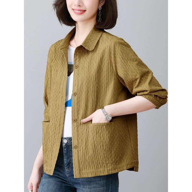 50代ファッション しわ加工デザインシャツジャケット