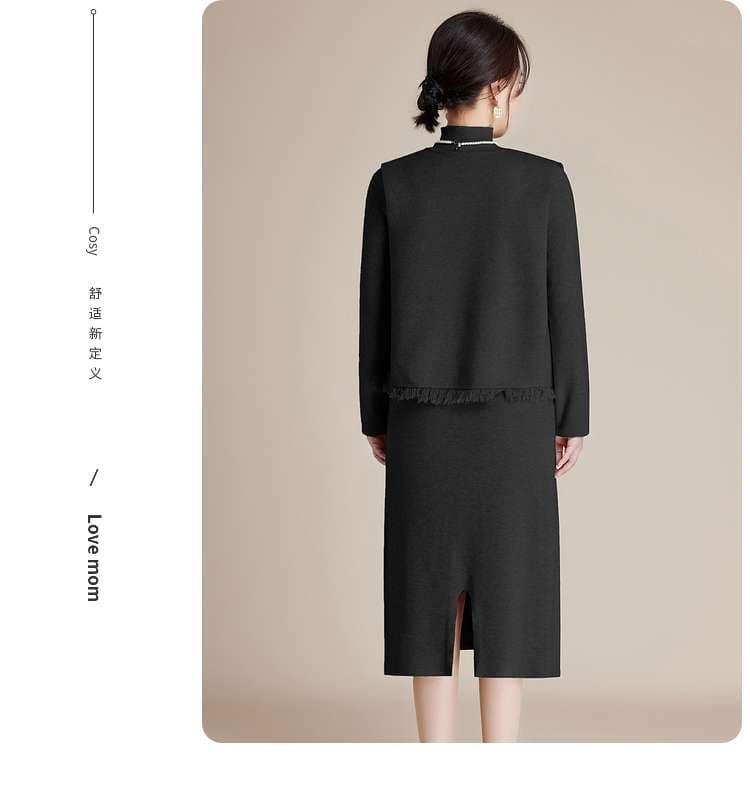 50代ファッション エレガントなフリンジ付きツーピース