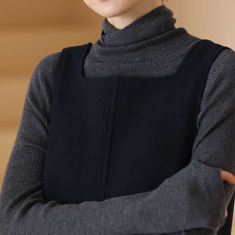 50代ファッション タートルネックレイヤードワンピース