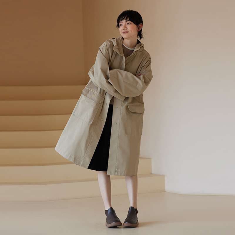 50代ファッション ゆったりロング丈フード付きジャケット