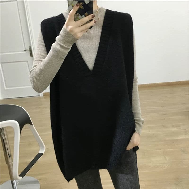 50代ファッション 上品なゆったりニットベスト大人女性向け4色展開