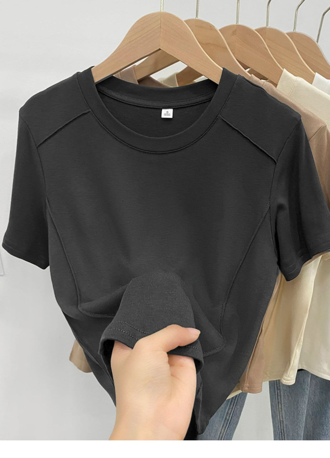50代ファッション カットソー 立体縫製デザイン 上質クルーネックカットソー