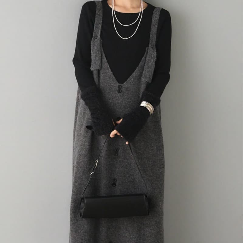 50代ファッション 大人の上品さ演出ニットジャンパースカート ワンピース・ドレス