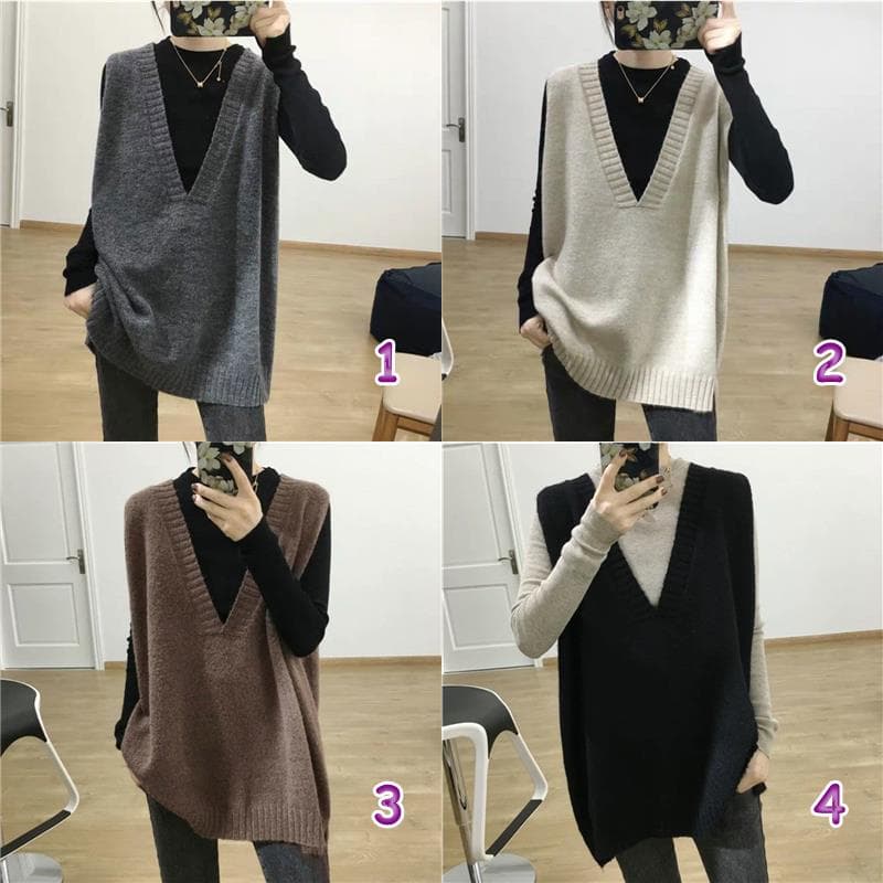 50代ファッション 上品なゆったりニットベスト大人女性向け4色展開