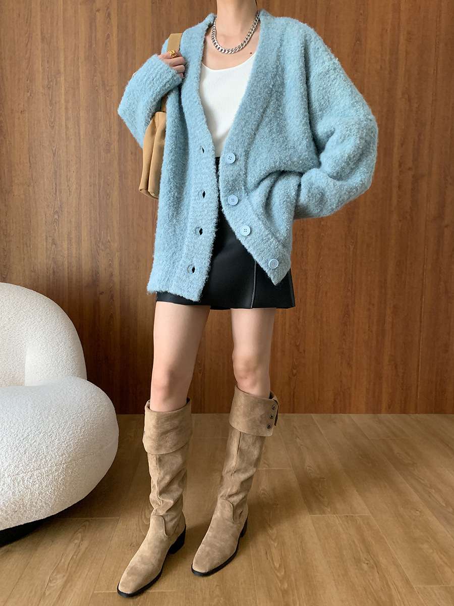50代ファッション ふわもこゆったりカーディガン