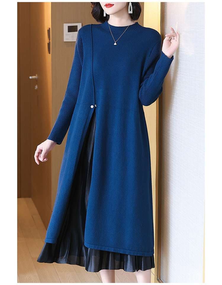 50代ファッション 優雅な重ね着風ニットワンピース