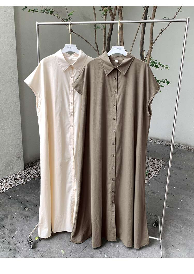 50代ファッション ゆったりマキシ丈シャツワンピース