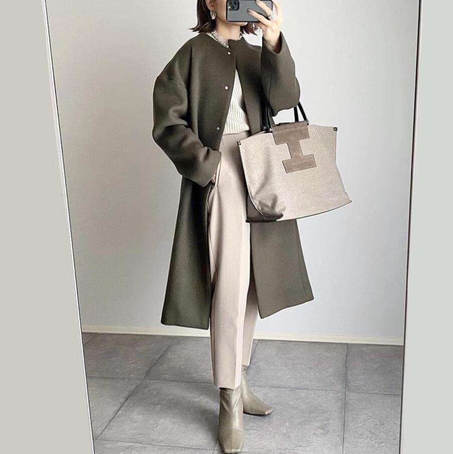 50代ファッション ノーカラーオーバーサイズコート