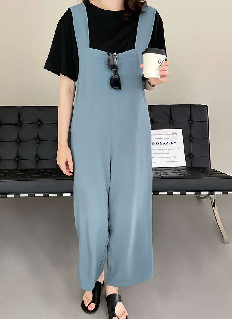 50代ファッション オーバーオール風ゆったりパンツサロペット