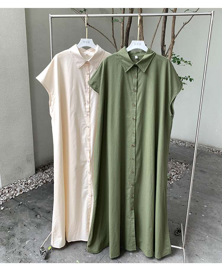 50代ファッション ゆったりマキシ丈シャツワンピース