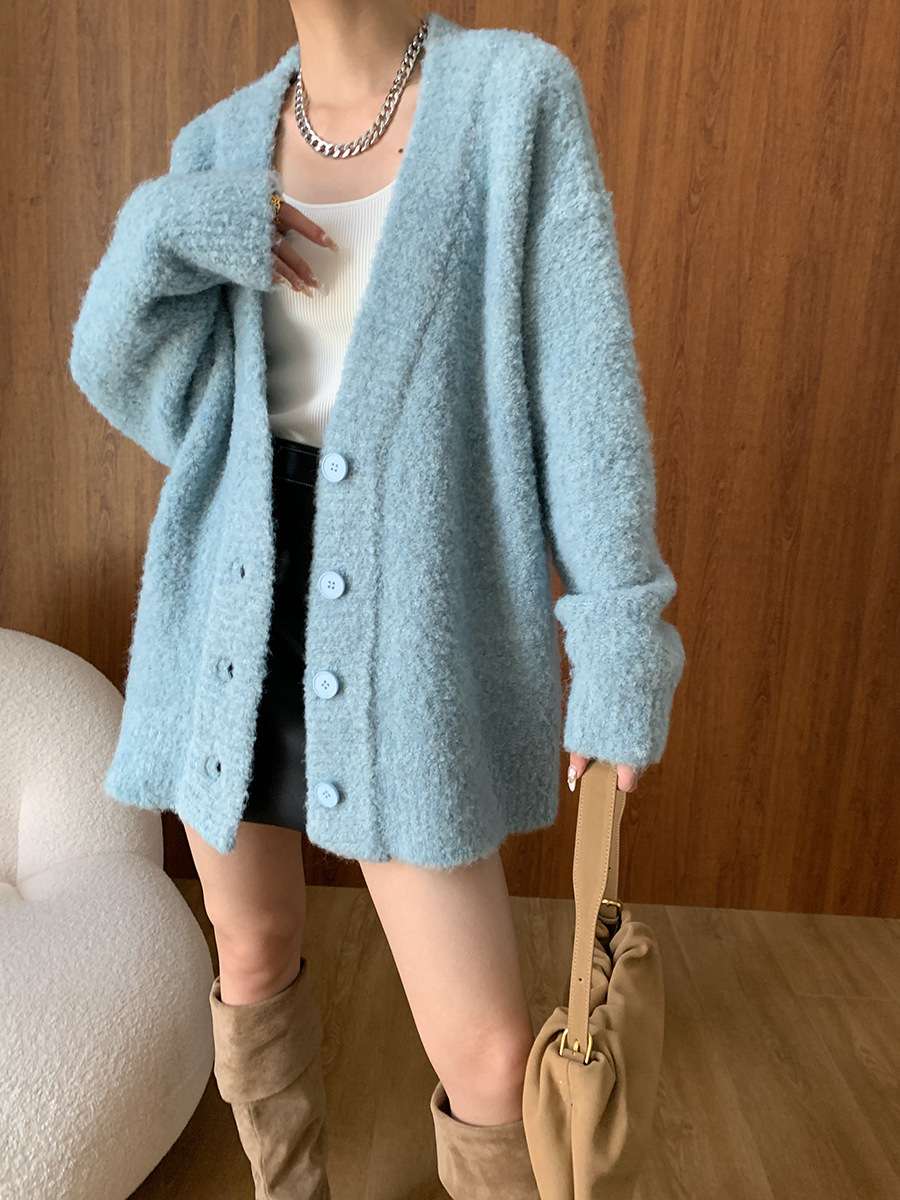 50代ファッション ふわもこゆったりカーディガン