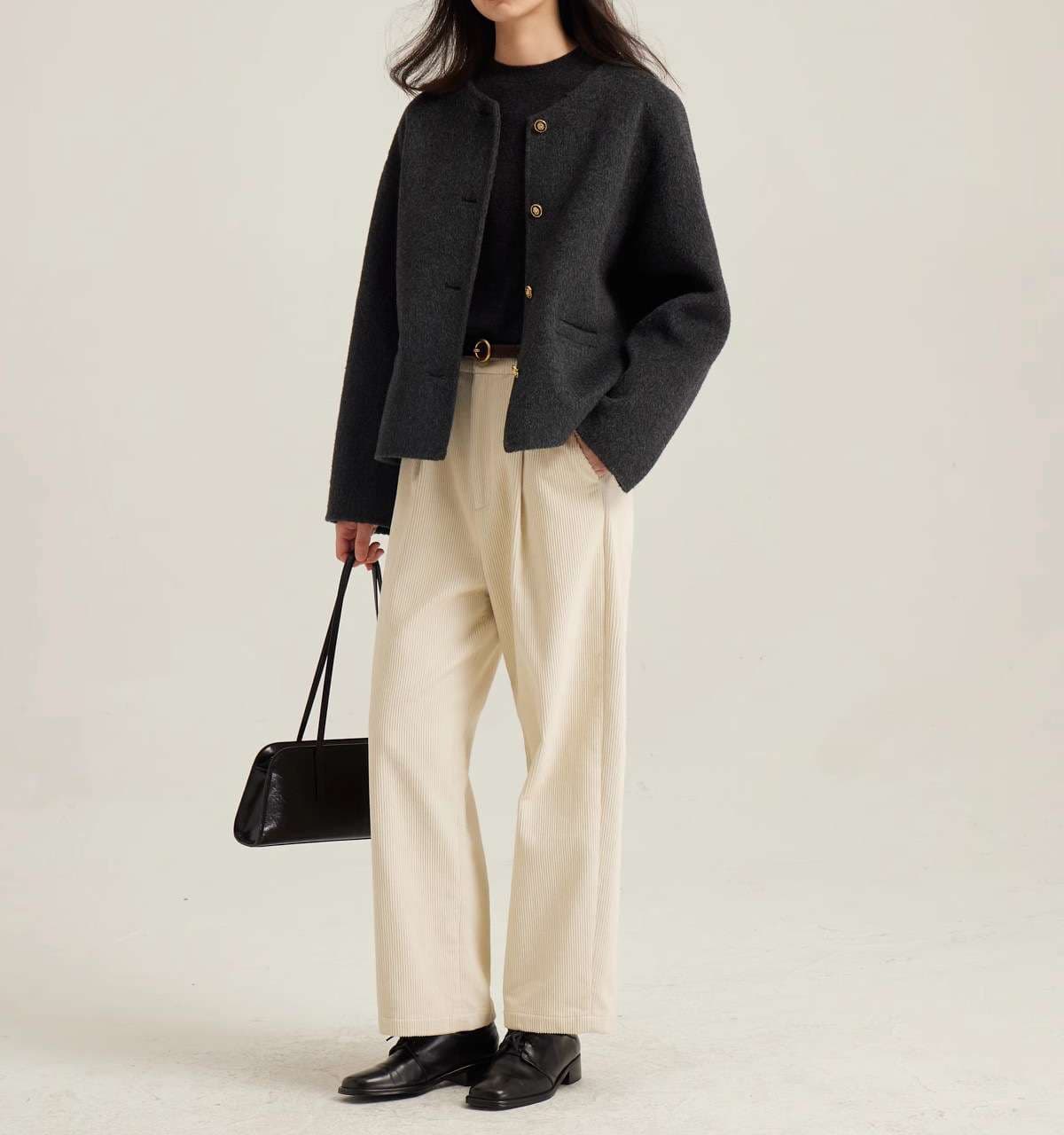 50代ファッションアウター クラシック短丈ウールジャケット