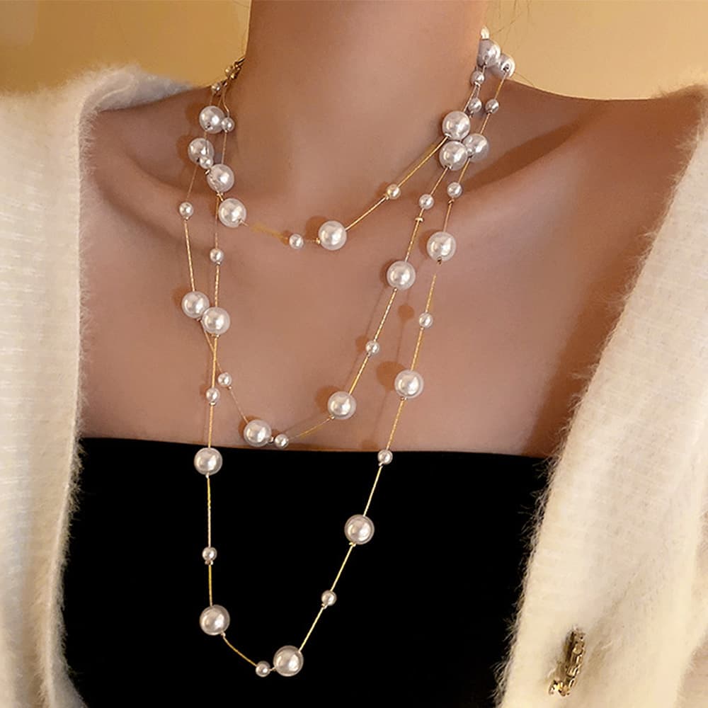 50代ファッション パールロングネックレス 大人上品 50代女性向けアクセサリー　首飾り