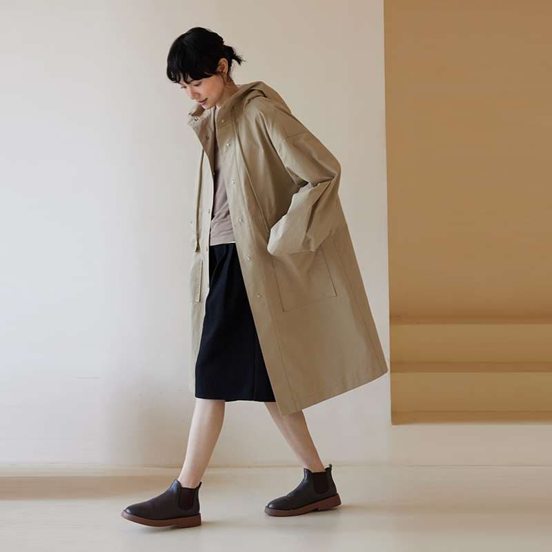 50代ファッション ゆったりロング丈フード付きジャケット