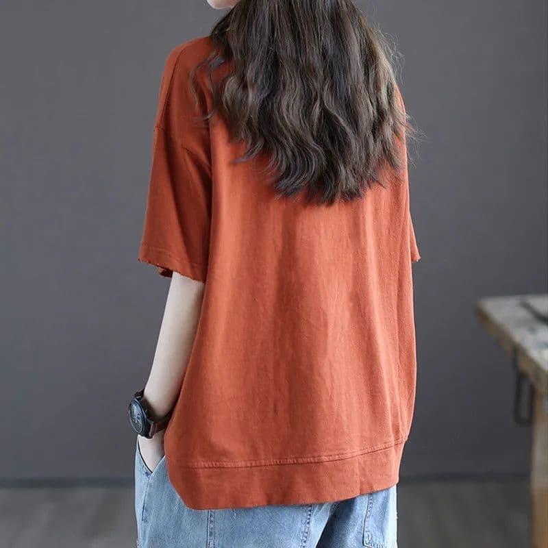 50代ファッション ゆったり切替ポケットブラウス