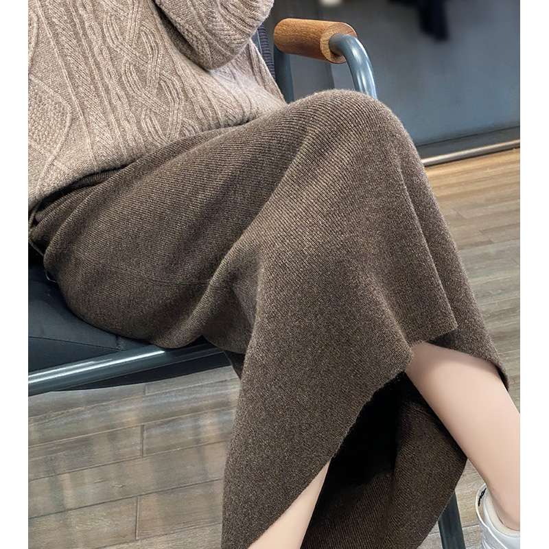 50代ファッション 【ウール100％】エレガントロングニットスカート