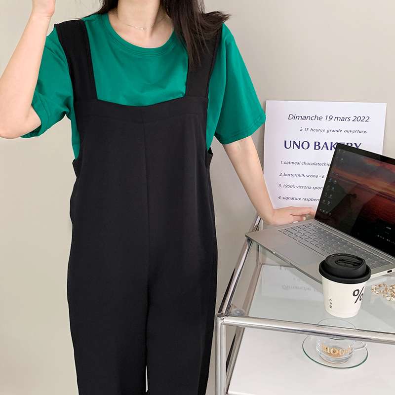50代ファッション オーバーオール風ゆったりパンツサロペット