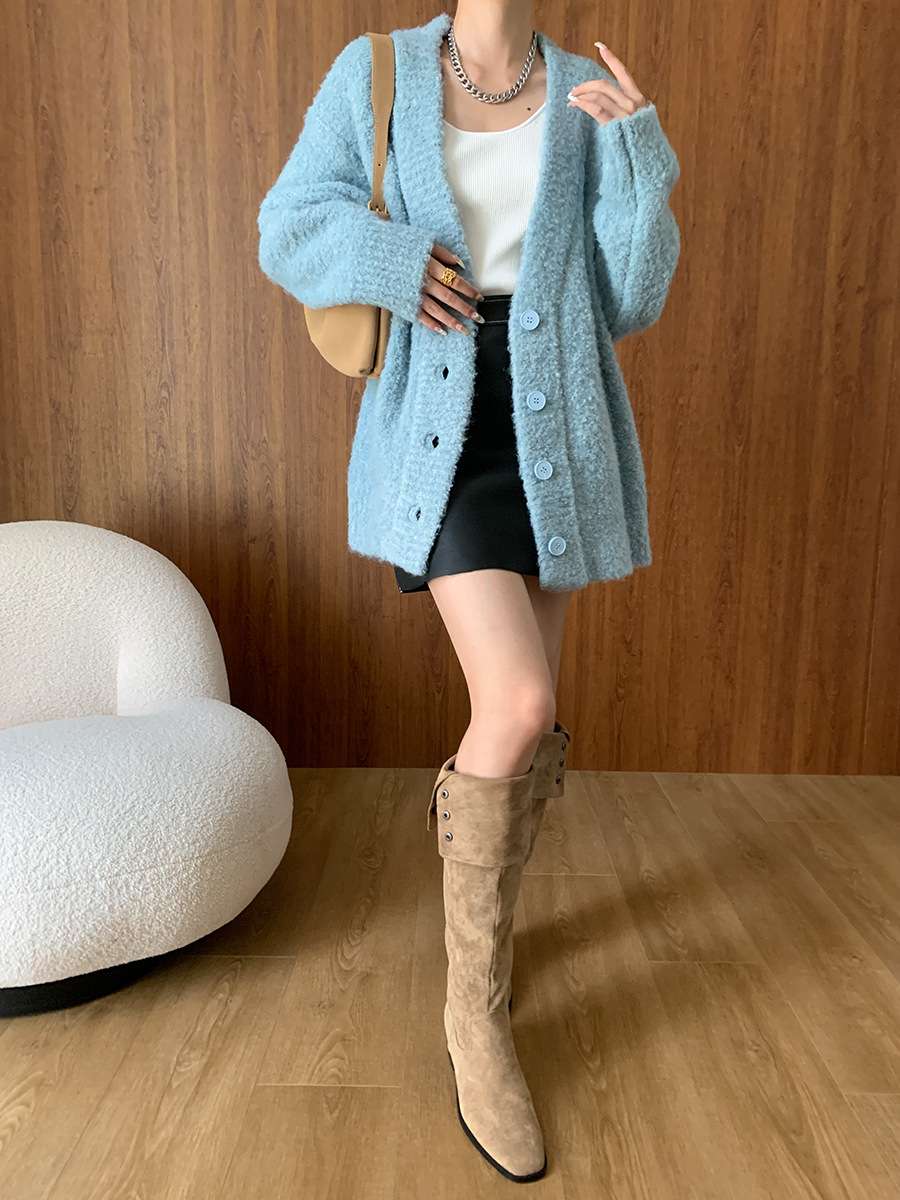 50代ファッション ふわもこゆったりカーディガン