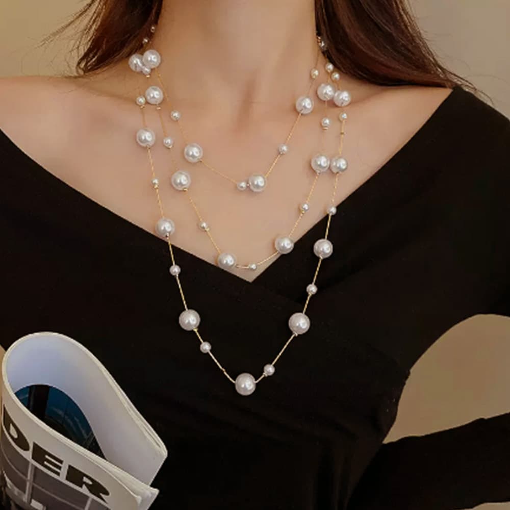 50代ファッション パールロングネックレス 大人上品 50代女性向けアクセサリー　首飾り