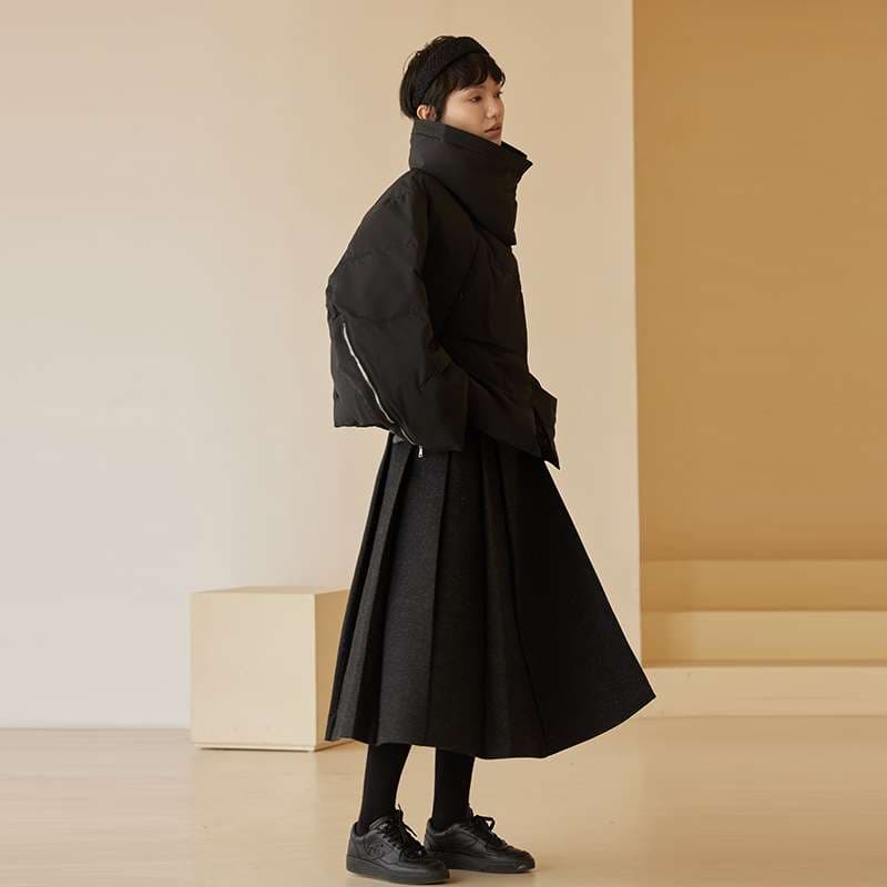 50代ファッション ウール混プリーツロングスカート