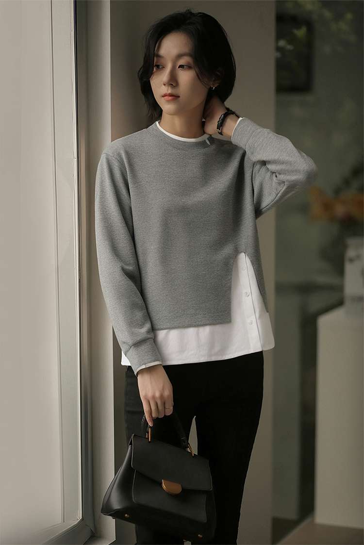 50代ファッション レイヤード風ニットプルオーバー