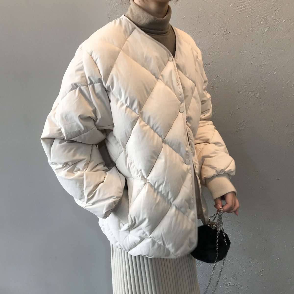 50代ファッション 中綿入りノーカラージャケット