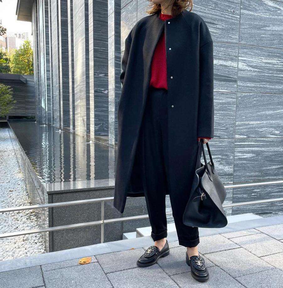 50代ファッション ノーカラーオーバーサイズコート