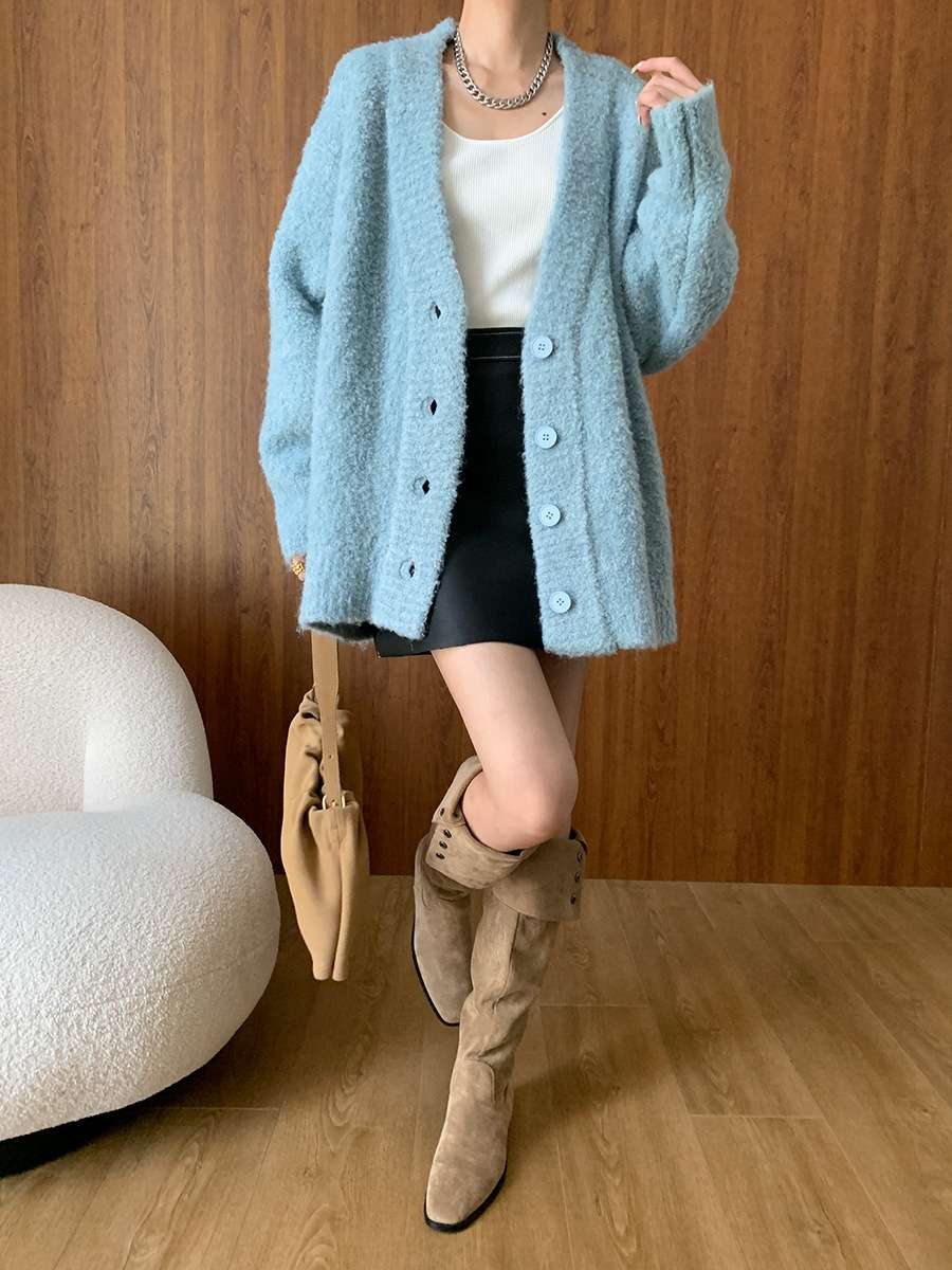 50代ファッション ふわもこゆったりカーディガン