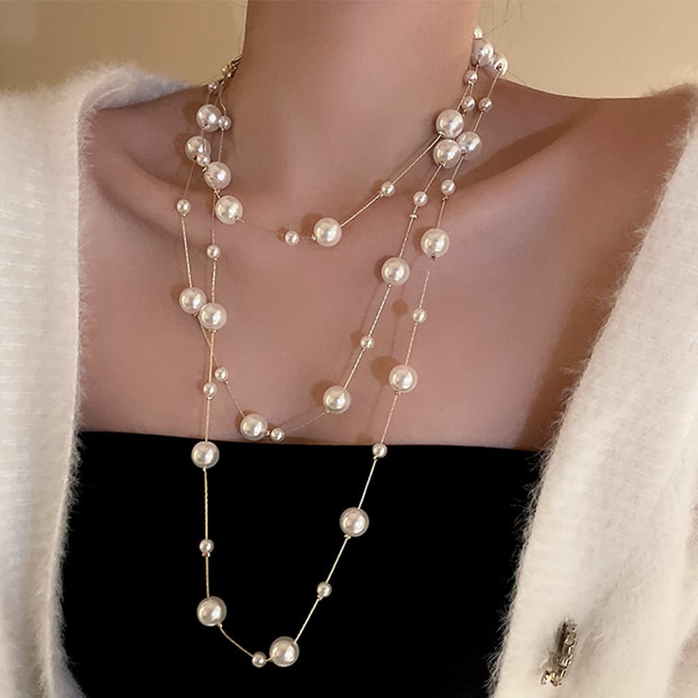 50代ファッション パールロングネックレス 大人上品 50代女性向けアクセサリー　首飾り