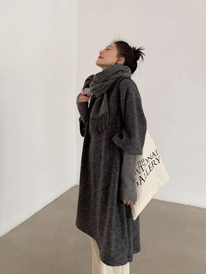 50代ファッション ふんわり袖のロングワンピース