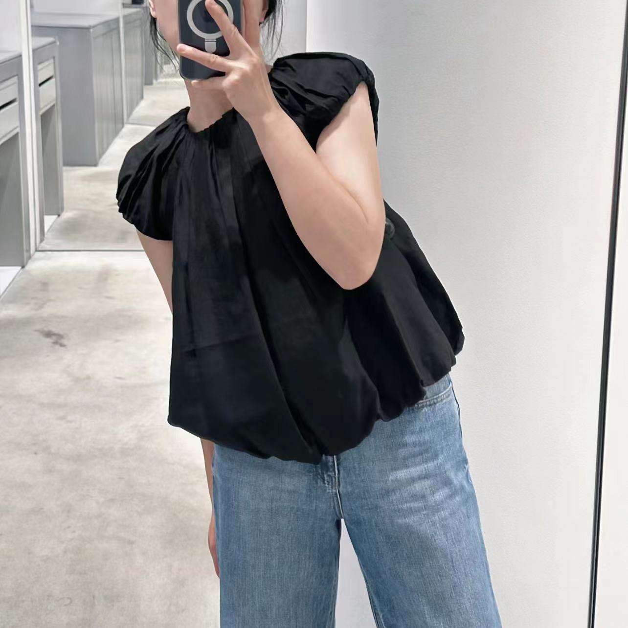 50代ファッション フレンチスリーブブラウス