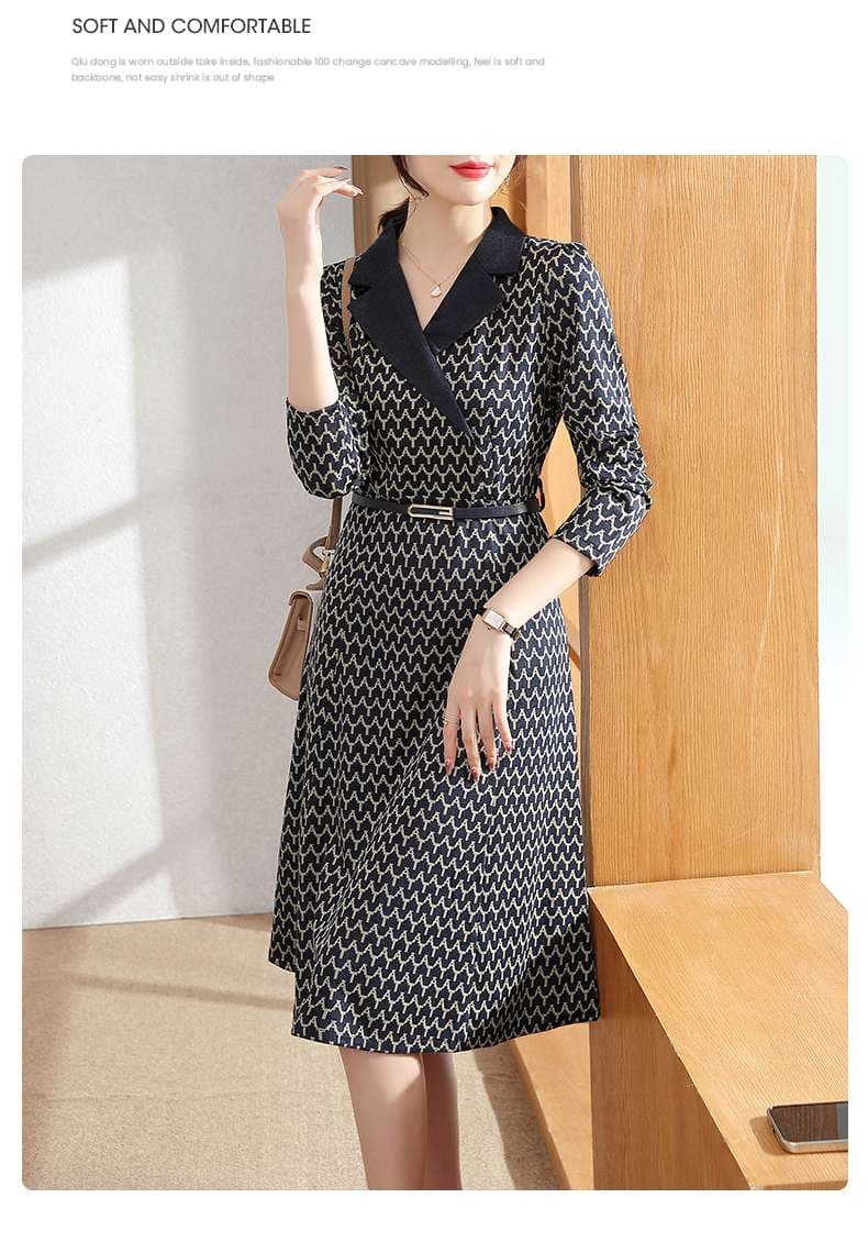 50代ファッション レトロ柄ラップワンピース