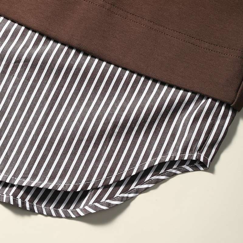 50代ファッション レイヤード風ヘンリーネックプルオーバー