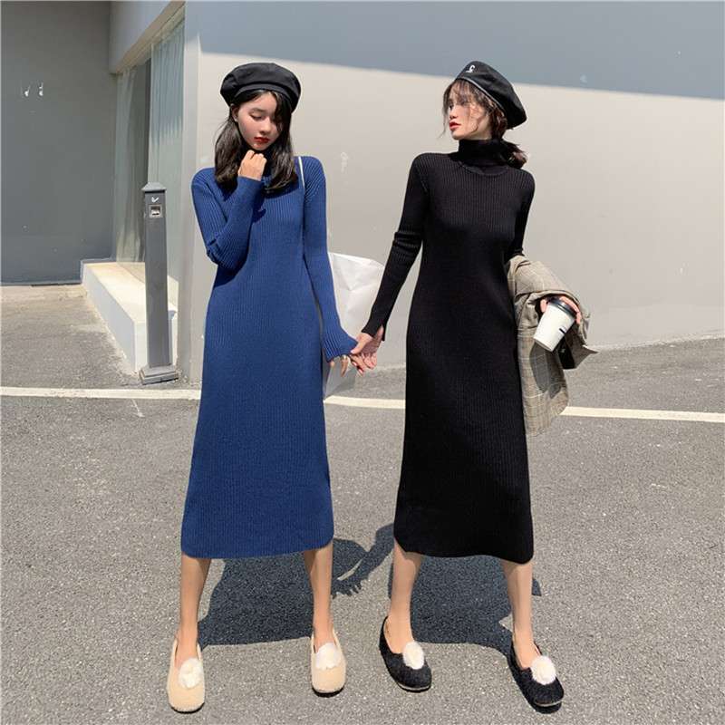 50代ファッション 上品なリブニットワンピース