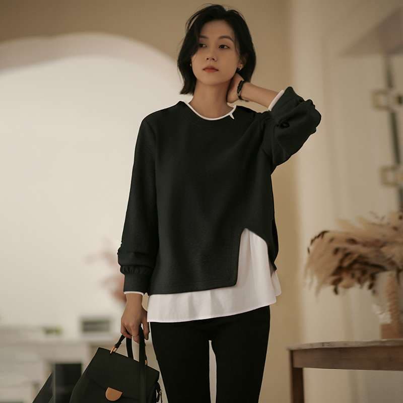 50代ファッション レイヤード風ニットプルオーバー