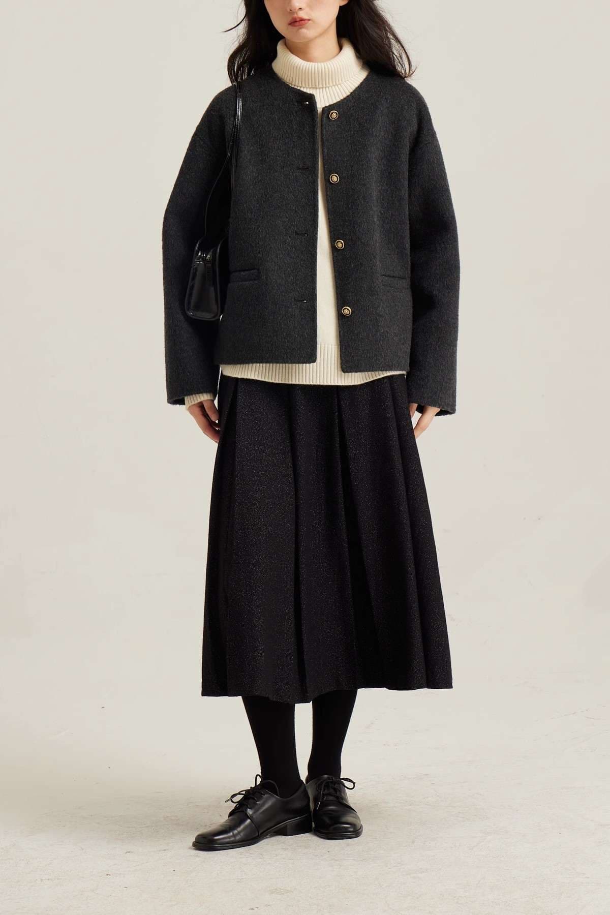 50代ファッションアウター クラシック短丈ウールジャケット