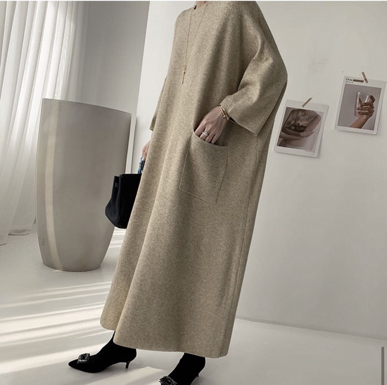 50代ファッション 厚手ニットワンピース 体型カバー ロング丈 上品 ドレス